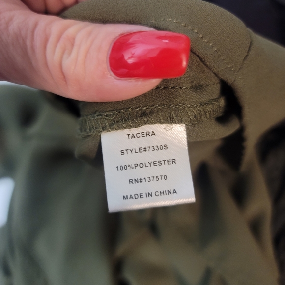 Tacera Olive Green Blouse With a Zipper style look - Picture 2 of 7